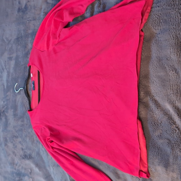 TAHARI| Cardinal Red Long Sleeve Crew Neck Sweater With Slit Rayon Blend - Picture 5 of 12